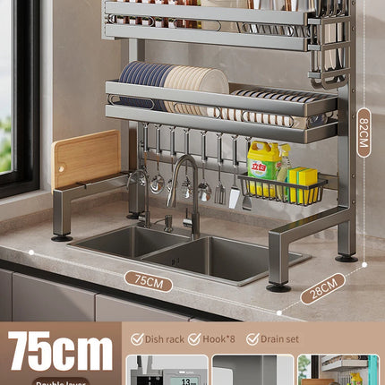 Égouttoir à vaisselle double couche pour évier de cuisine, étagère de rangement pour vaisselle, égouttoir multifonctionnel, accessoires de rangement pour plan de travail