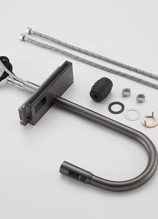 Waterfall Kitchen Faucet Temperature Display For Hot and Cold Water Pull Out Deck Mounted Sink Tap