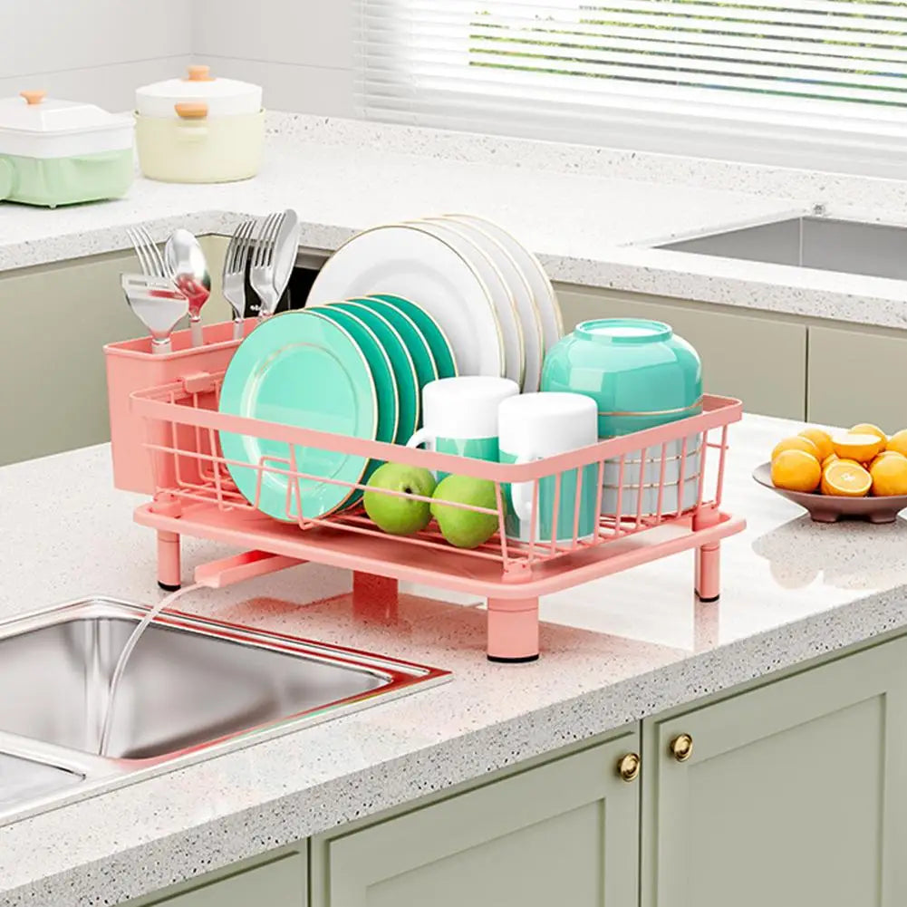 Pink Drain Rack Large Dish Drying Rack For Kitchen Counter With Drainboard, Rustproof Dish Drainer Space-Saving Dish Rack