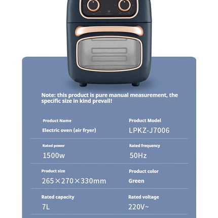 Visual Air Fryer Oven, 1500W Oil-Free Electric Cooker with Non-Stick Basket & Independent Knobs, Even Heating for Roast【7L】