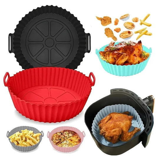 1PC Reusable Airfryer Pan Liner Accessories Silicone Air Fryers Oven Baking Tray Pizza Fried Chicken Airfryer Silicone Basket