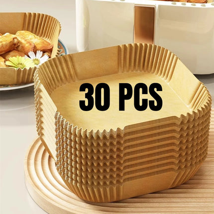 Papier sulfurisé jetable pour friteuse à air chaud, résistant à l'huile et à l'eau, format rond, carré et rectangle, pour la cuisine et les fêtes.