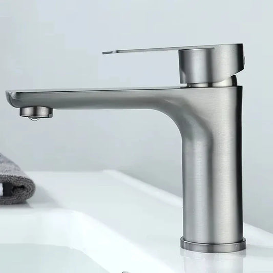 Brushed/Gray Bathroom Sink Faucet Hot and Cold Mixer Faucet Countertop Mount 304 Stainless Steel Single Handle