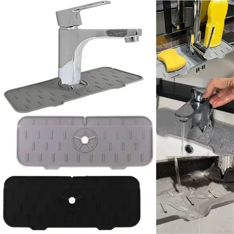 Dish Drainer Sink Mat Kitchen Faucet Splash Guard Drain Rack Countertop Protector Foldable Silicone Bathroom Sinks Sponge Home