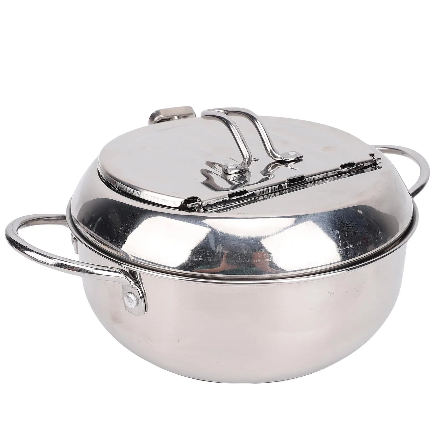 Deep Fryer Pot 201 Stainless Steel 2.2L Japanese Frying Pot with Oil Drain Temperature Control and Lid for Kitchen Stove