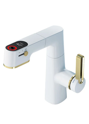 VGX Multifunctional Bathroom Faucets Pull Out Basin Mixer Sink Faucet Gourmet LED Temperature Tap 360° Tapware Crane Brass White