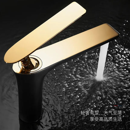 Robinet de lavabo tout cuivre noir et or, robinet d'évier avec eau chaude et froide, robinet de salle de bain surélevé blanc