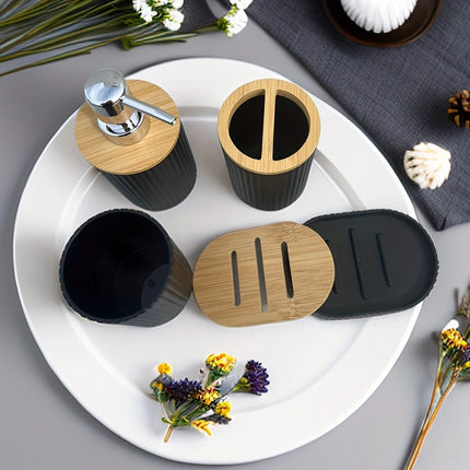 Distributeur de savon, brosse à dents, porte-coton-tige et plateau - E-menage