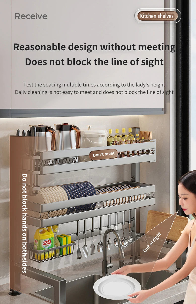 Kitchen Sink Dishwashing Double Layers Tablewares Storage Shelf Multi-functional Dish Drainer Countertop Organizer Accessories