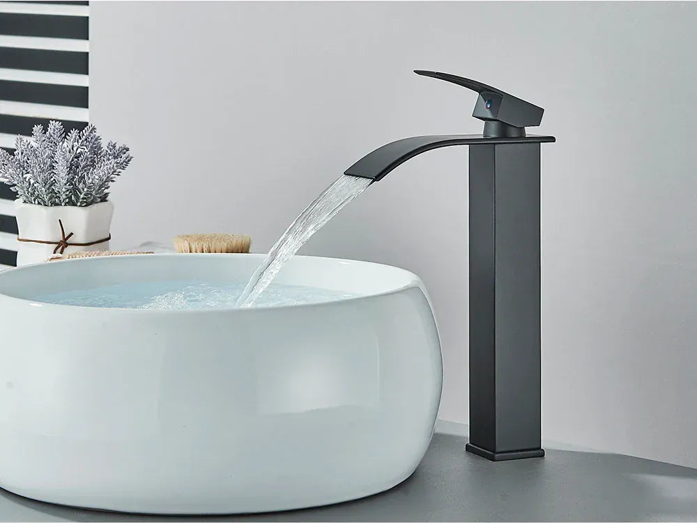 Brushed Golden Basin Faucets Elegant Waterfall Bathroom Sink Faucet Single Lever Hole Deck Mount Brass  Mixer Taps