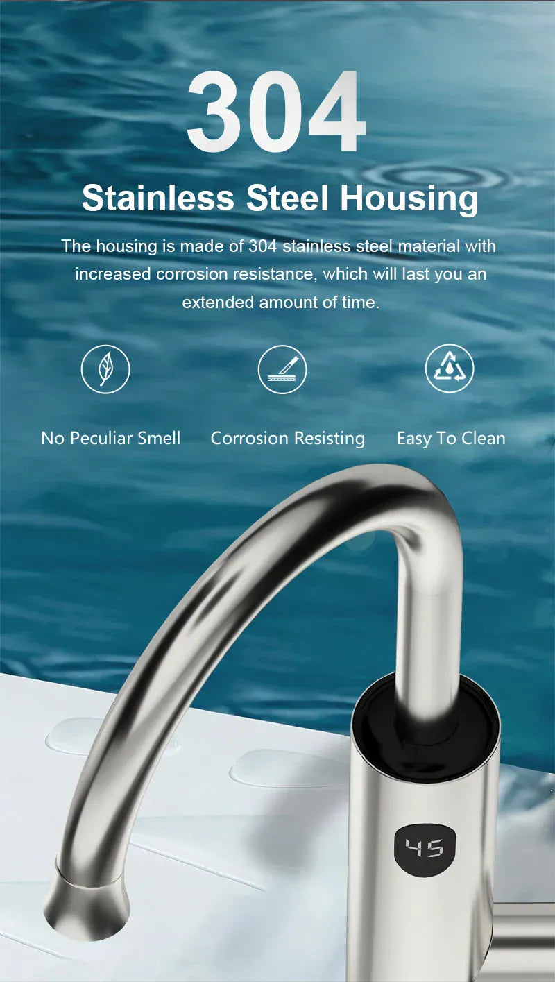 Briwellna Electric Water Heater Kitchen Faucet 2 In 1 With Digital Display Stainless Steel 220V Electric Tap Geyser Robinet