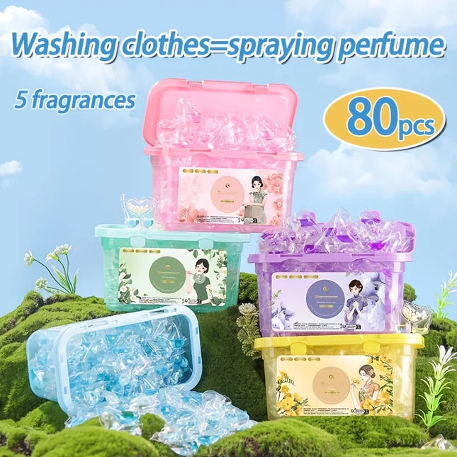 Kit de lessive 3 en 1, 80 pièces, nettoyage en profondeur, parfum durable - E-menage