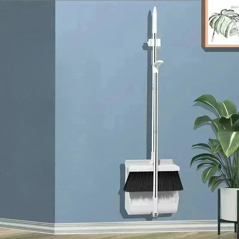 Folding Dustpan Broom Set With Extra Thick Mounting Teeth Design Clip Swivel Clean Long Handle Storage Saves Space