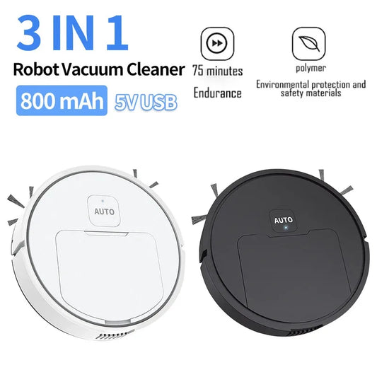 3-in-1 Robot Vacuum Cleaner USB Rechargeable 1000Pa Suction Robotic Vacuum and Mop Combo for Home Floor Washing Carpet Pet Hair