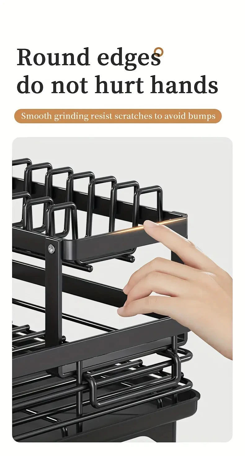 Dish Rack, Large Capacity Dish Drying Rack With Draining Board, Double Layer Detachable Dish Storage Organizer For Dishes, Cups