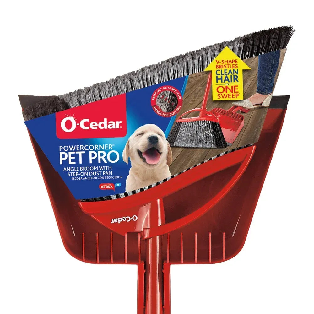 Pet Pro Power Corner Broom with Step On Dust Pan Pet Hair Cleaning Anti-Static Combs Hands-Free Dust Pickup Dual Bristle