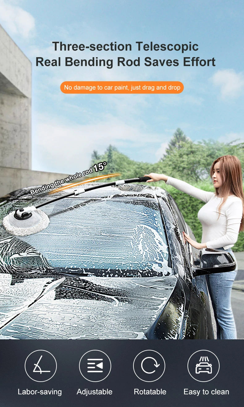 Universal Car Wash Brush Car Cleaning Brush Telescoping Long Handle Mop Chenille Broom Dual Brush Heads Auto Accessories