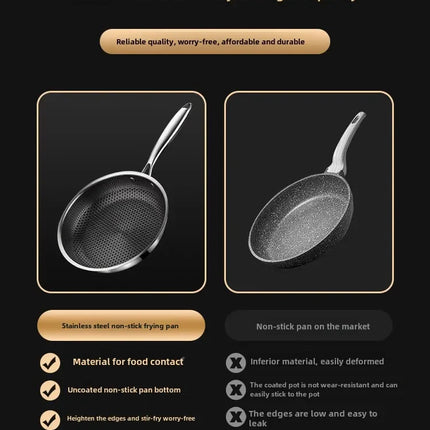 Poêle à frire en acier inoxydable antiadhésif, sans revêtement alvéolé, pour la cuisson des crêpes et autres préparations culinaires (gaz, induction, etc.).