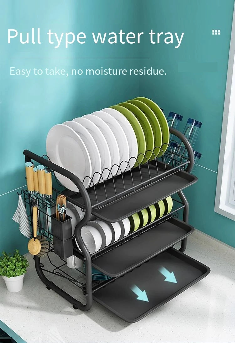 Cutlery Rack Stainless Steel Drying Rack Bowl Dish Draining Shelf  Kitchen Organizer 3 Tiers Dish Drainer Dryer Tray Holder