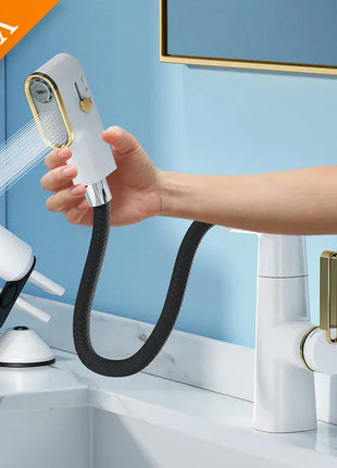 VGX Multifunctional Bathroom Faucets Pull Out Basin Mixer Sink Faucet Gourmet LED Temperature Tap 360° Tapware Crane Brass White