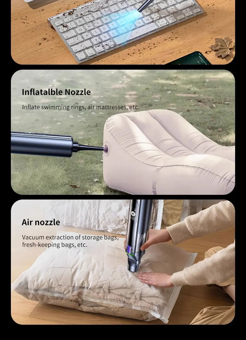 Cafele 15000Pa Wireless Vacuum Cleaner Portable Air Pump Vacuum Sealer Powerful Air Blower 4-in-1 For Car Home Office PC Clean
