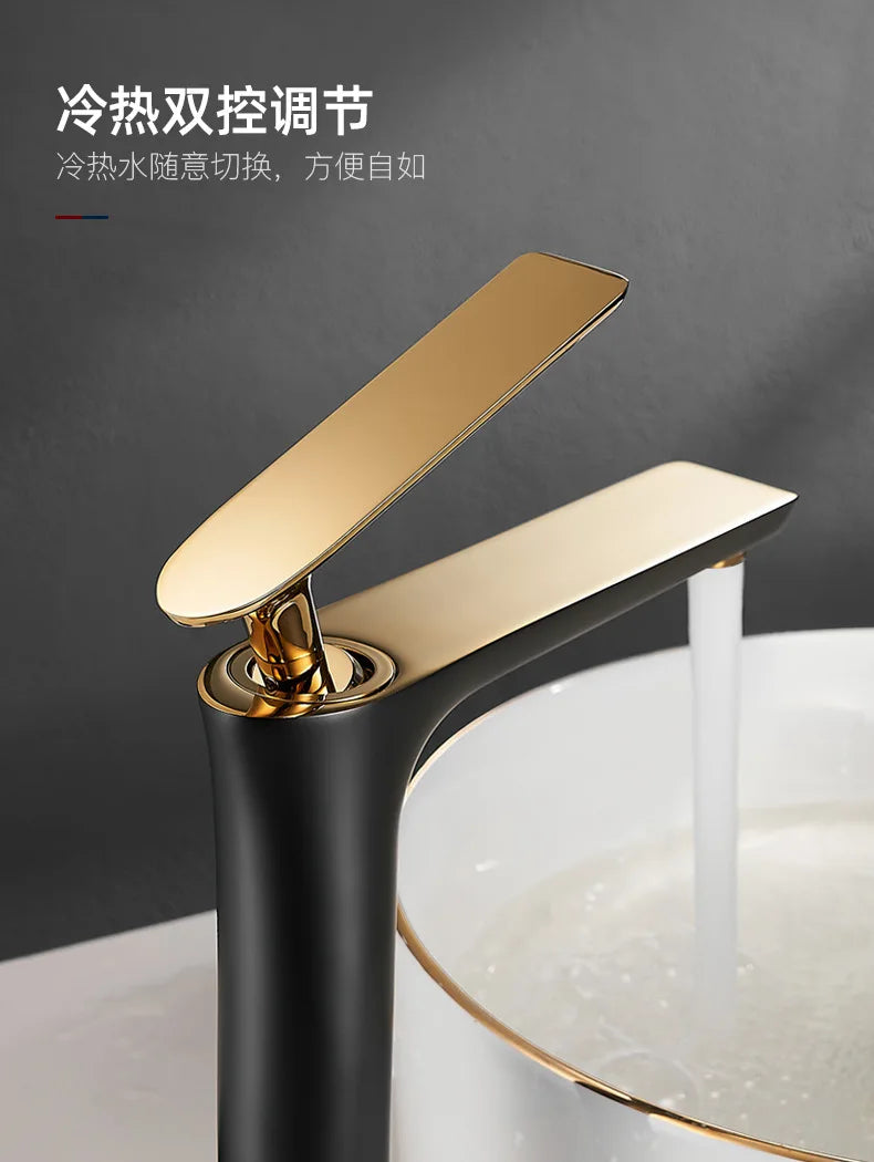 All Copper Black Gold Basin Faucet Sink Faucet Hot and Cold Faucet White Heightened Bathroom Faucet  Bathroom Faucet