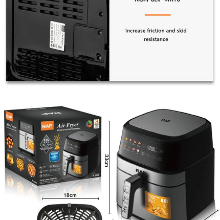 Friteuse à air chaud électrique multifonctionnelle 6,5 L, sans huile, écran tactile, numérique intelligent, circulation d'air chaud à 360°