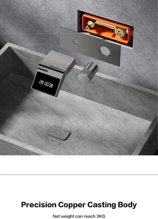 Luxury gun gray brass wall mounted bathroom faucet with LED digital display Single handle hot & cold water embedded bathroom Tap