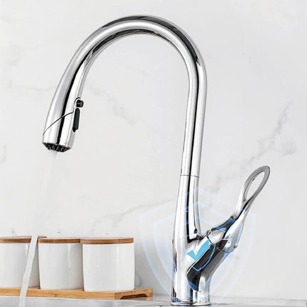 Robinet de cuisine moderne et luxueux AITANA en laiton doré, à douchette extractible et poignée unique pour eau chaude et froide, 3 fonctions.