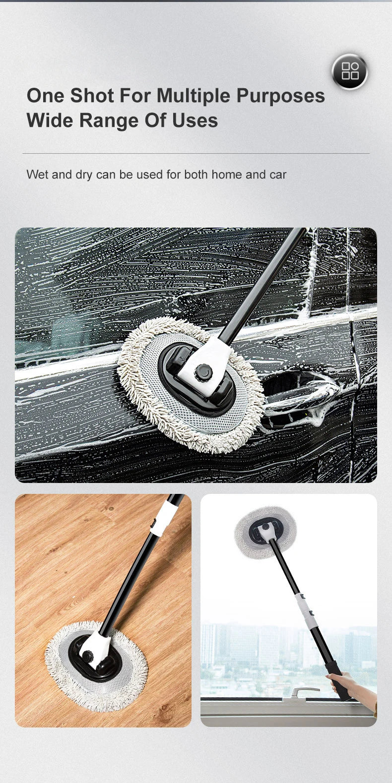 Universal Car Wash Brush Car Cleaning Brush Telescoping Long Handle Mop Chenille Broom Dual Brush Heads Auto Accessories