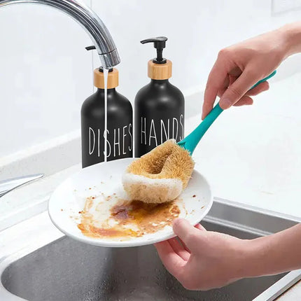 Distributeur de savon liquide 500 ml avec plateau en bambou - E-menage