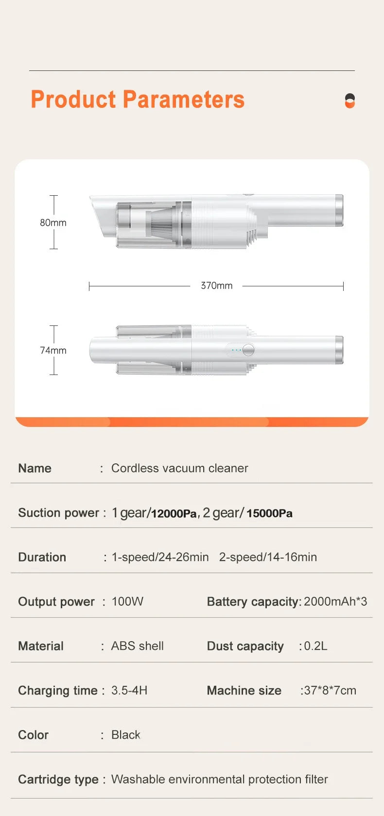 15000pa Multifunctional Vacuum Cleaner Handheld Powerful Suction HEPA Filter Wireless Vacuum Cleaner for Car Floor Household