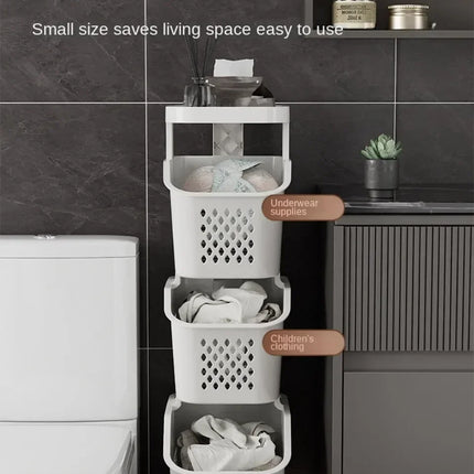 Laundry Storage Rack Basket Multilayer Dirty Clothes Storage Basket With Wheel Large Capacity Household Bathroom Shelf Organizer - E-menage
