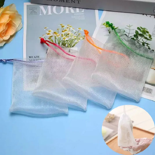 10PCS Hangable Soap Foaming Net Shower Bathroom Facial Cleanser Body Cleaning Soap Mesh Glove Bubble Net Bags Cleaning Tools