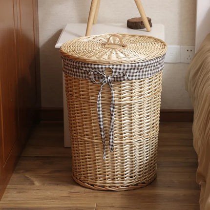 Panier à linge Wier en osier pur avec couvercle - E-menage