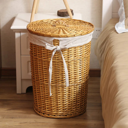 Panier à linge Wier en osier pur avec couvercle - E-menage