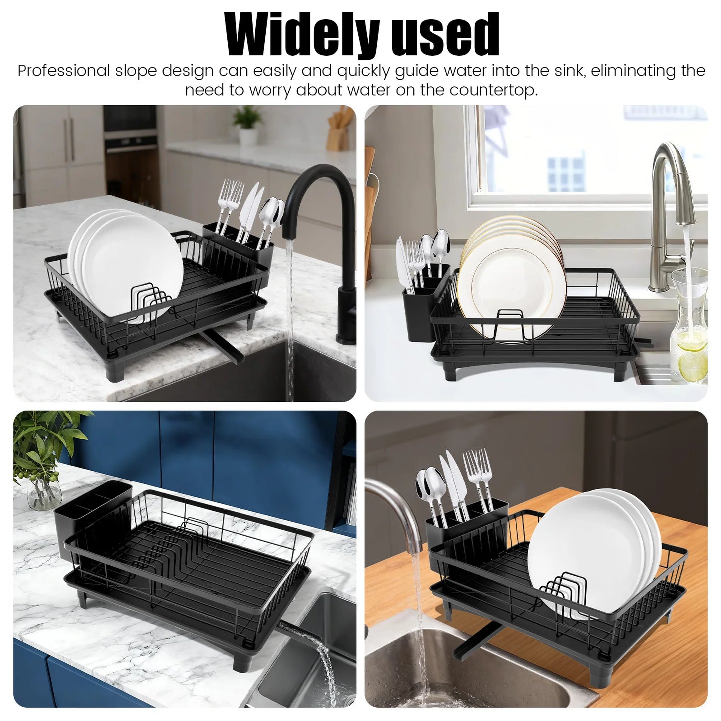 Dish Drying Rack Iron Flatware Dish Drainer with Utensil Holder Large Capacity Non-slip Counter Dish Rack Kitchen Storage Rack