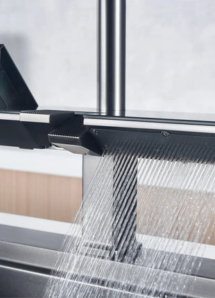 AITANA Luxury Chrome Brass Kitchen Faucet with Digital Display Design, Hot and Cold Water Pull out 3-Function Sink Mixer