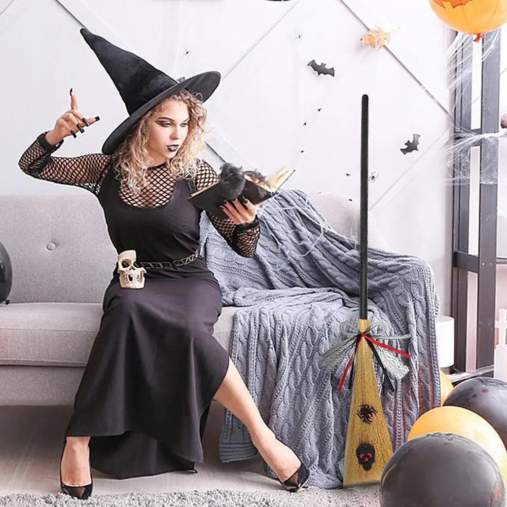 Witch Broom Halloween Witch Broom With Detachable Handle  Broom Props Party Supplies for Halloween Costume Decoration