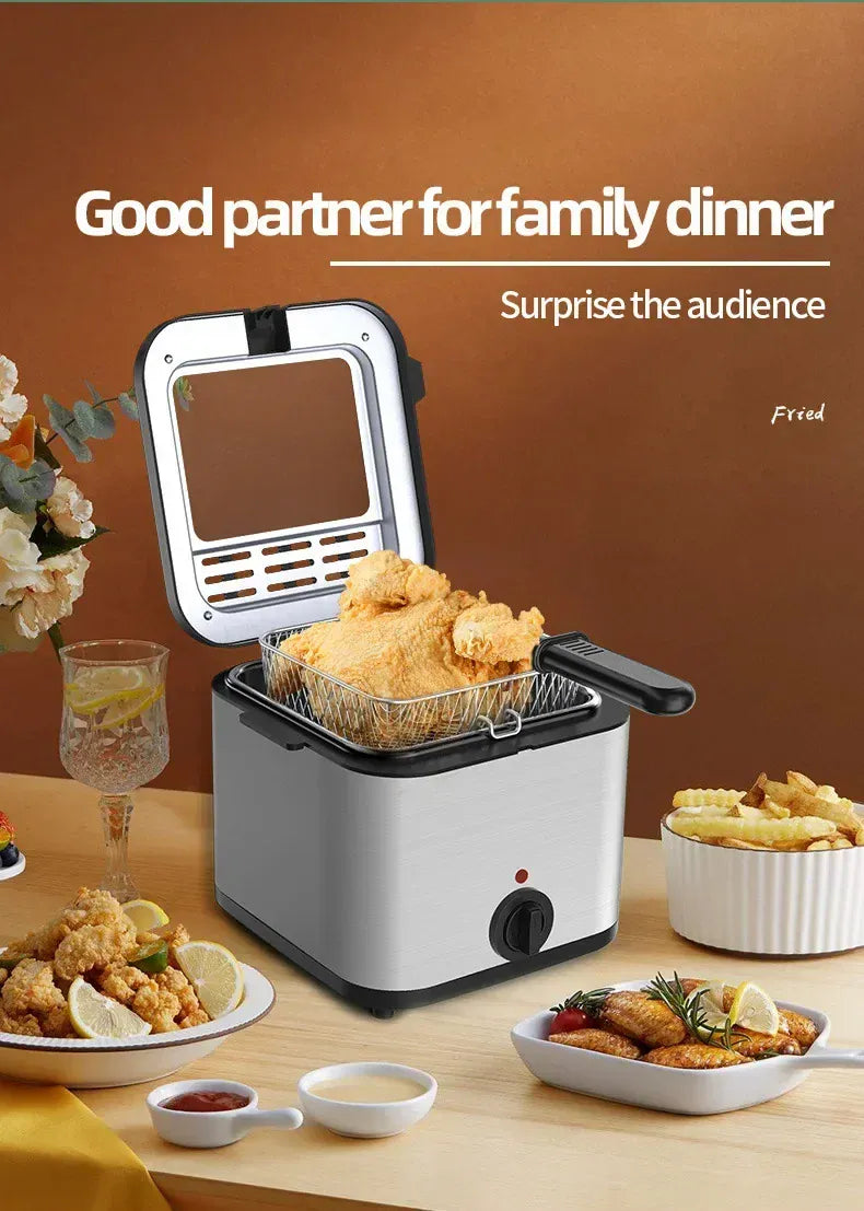 Home Electric French Fries Machine You Tiao Machine 2.5L Household Stainless Steel Fryer 220V/1000W Integrated Self-heating Elec