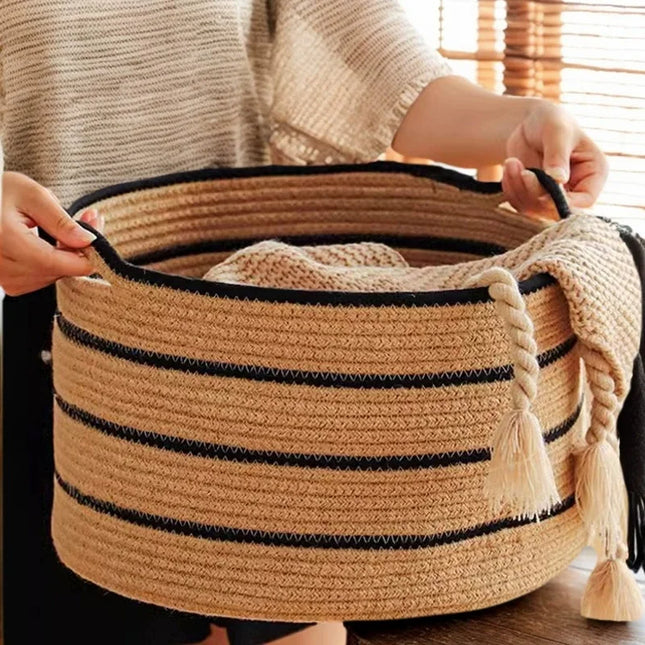 Panier à linge polyvalent en fil de coton tissé - E-menage