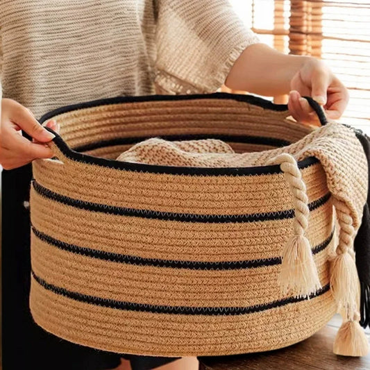 Panier à linge en fil de coton tissé - E-menage