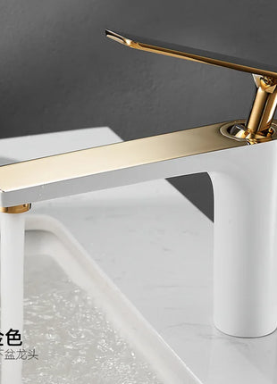 All Copper Black Gold Basin Faucet Sink Faucet Hot and Cold Faucet White Heightened Bathroom Faucet  Bathroom Faucet