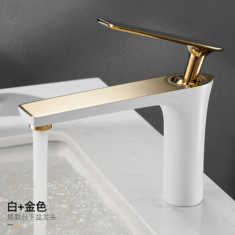 All Copper Black Gold Basin Faucet Sink Faucet Hot and Cold Faucet White Heightened Bathroom Faucet  Bathroom Faucet