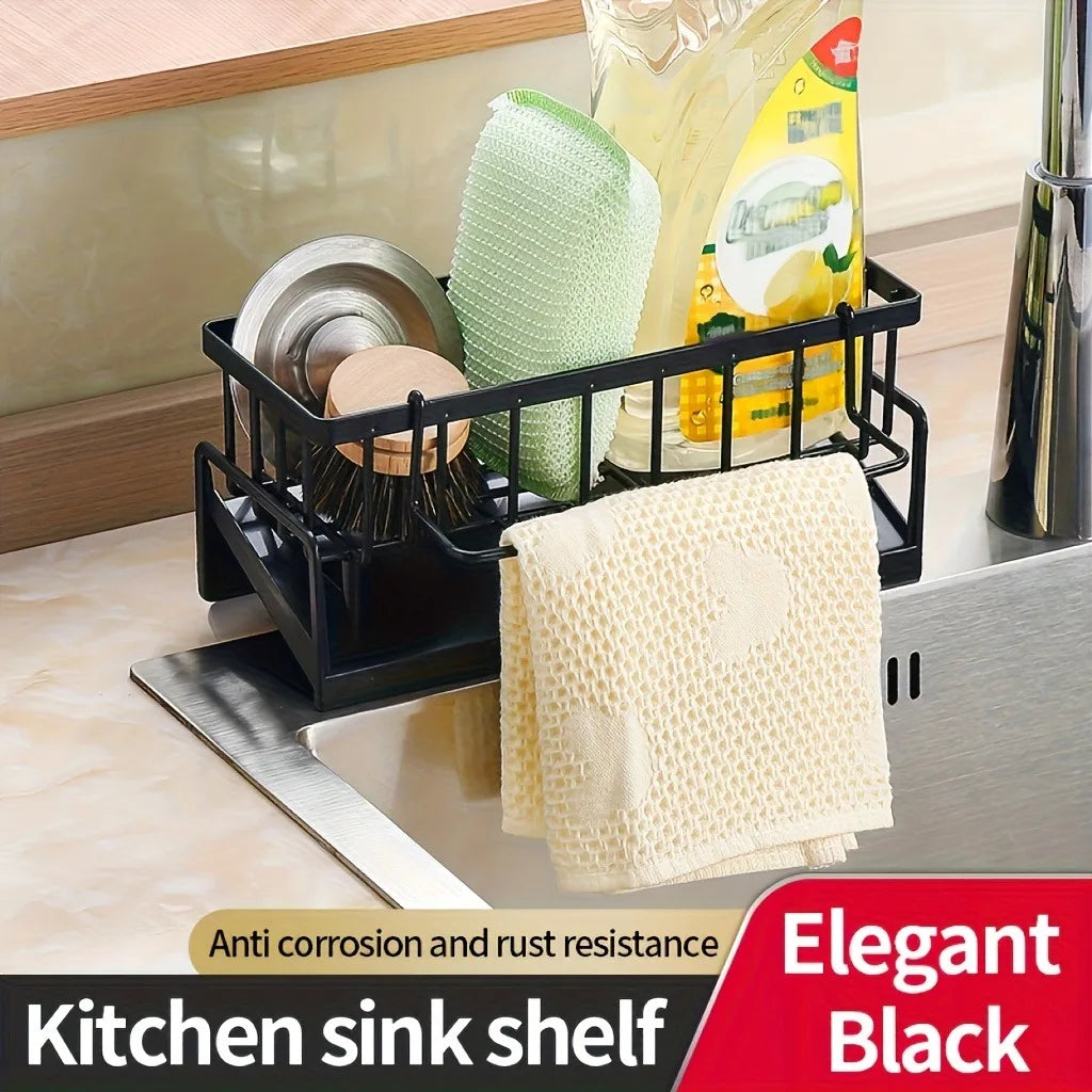 PP Dish Drainer with Sponge Holder - Space-Saving Sink Organizer for Dishes/Brushes | Kitchen Counter Storage