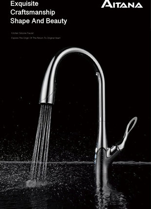 AITANA Modern Luxury Golden Brass Kitchen Faucet Pull-Out Design Single Handle for Hot And Cold Water 3 Functions Sink Faucet