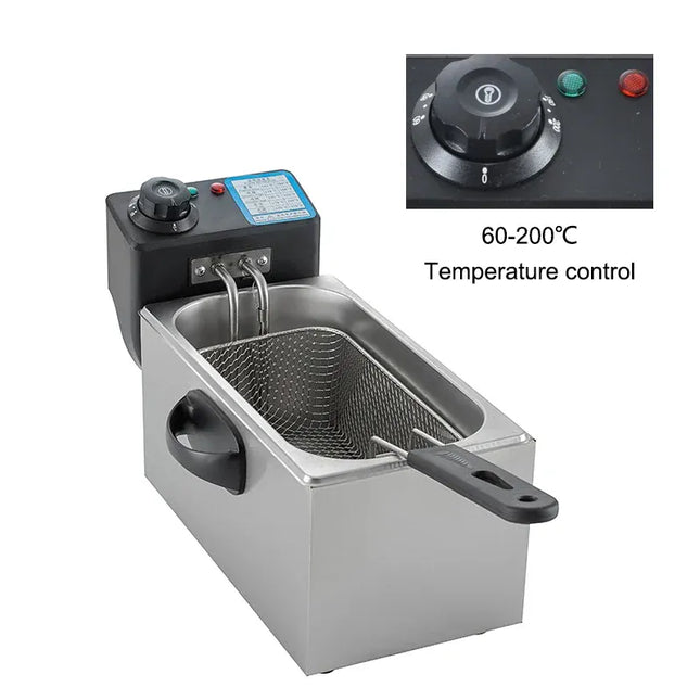 Friteuse électrique 4L avec thermostat réglable, idéale pour le poulet frit, les frites et autres gourmandises. Puissance : 2000 W.