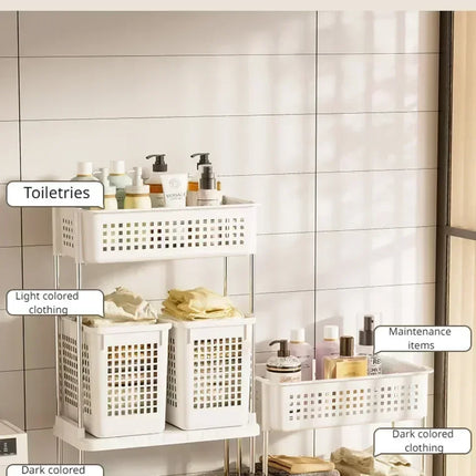 Laundry Storage Cart Classification Handheld Washing Rack Breathable Mesh Layered Washing Rack Bathroom Dirty Clothes Basket - E-menage