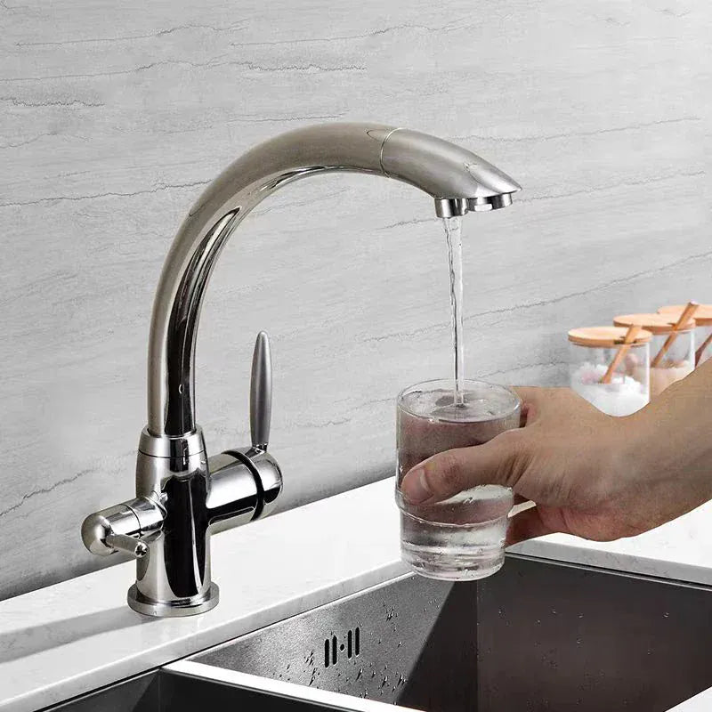 New Solid Brass Swivel 3 in 1 Drinking Water Kitchen Faucets Robinet Para Torneira Wels Sink Mixer Tri Flow 3 Way Filter Taps