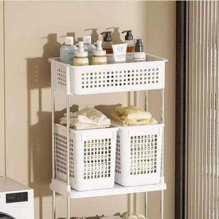 Laundry Storage Cart Classification Handheld Washing Rack Breathable Mesh Layered Washing Rack Bathroom Dirty Clothes Basket - E-menage